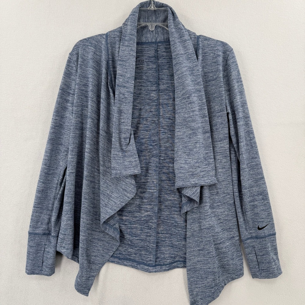 Nike Cardigan Women XS Blue Dri-FIT Open Front Draped Wrap Space Dye CV6486